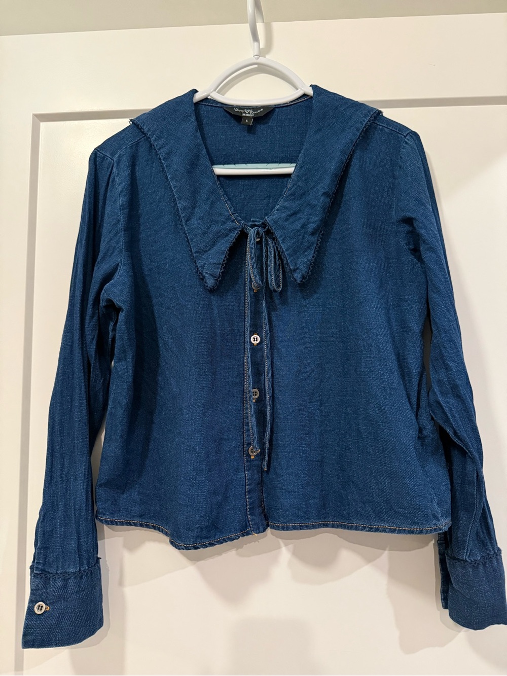Offer! Velvet Heart western romantic denim button down shirt top collar French